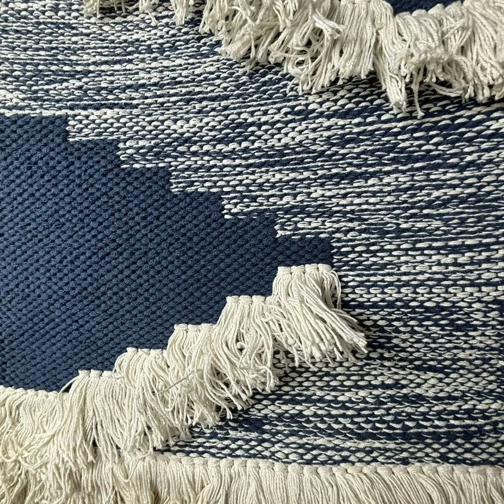 Bohemian Blue And White Fringed Wall Hanging